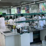 Alumnat de Batxillerat de l'Escola Pare Manyanet de Reus realitzant un experiment de química als laboratoris de la Universitat Rovira i Virgili.